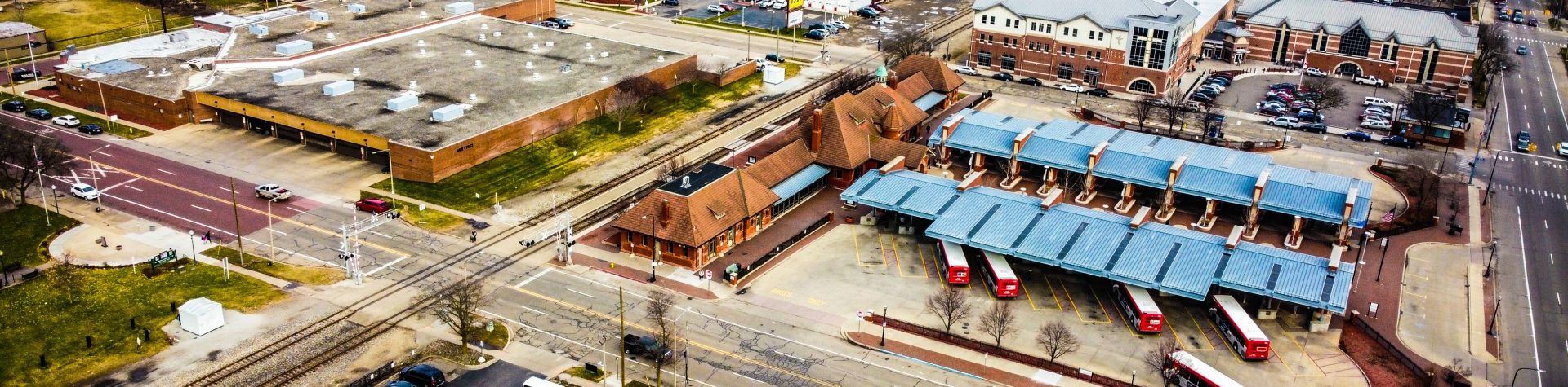 Kalamazoo Transportation Center & Metro Admin Building Sky View