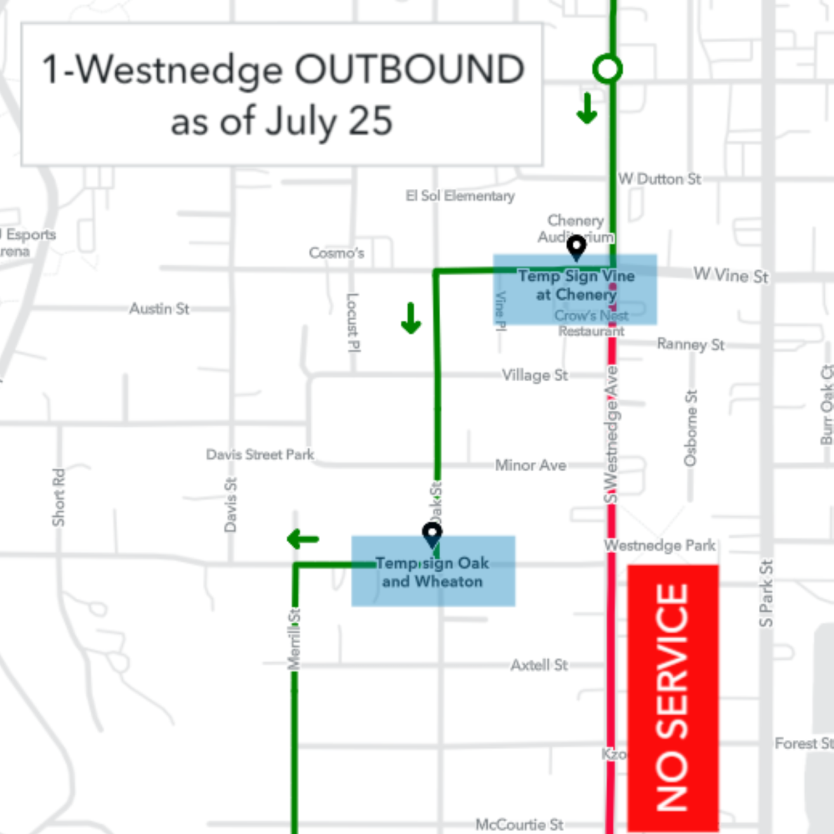 Route 1 - Westnedge Detour Vine to Howard Revised Map July 29